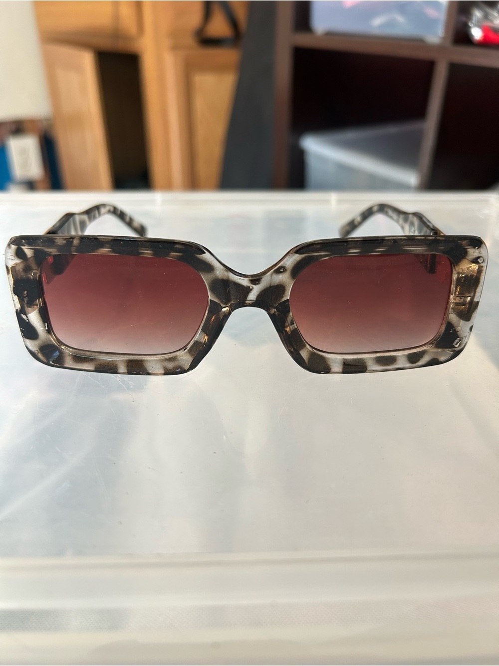 Leopard Print Rectangular Sunglasses